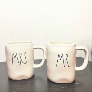 “Mr. + Mrs.”Ceramic Coffee Mug - Cream Rae Dunn set of 2 mugs Wedding Newlyweds